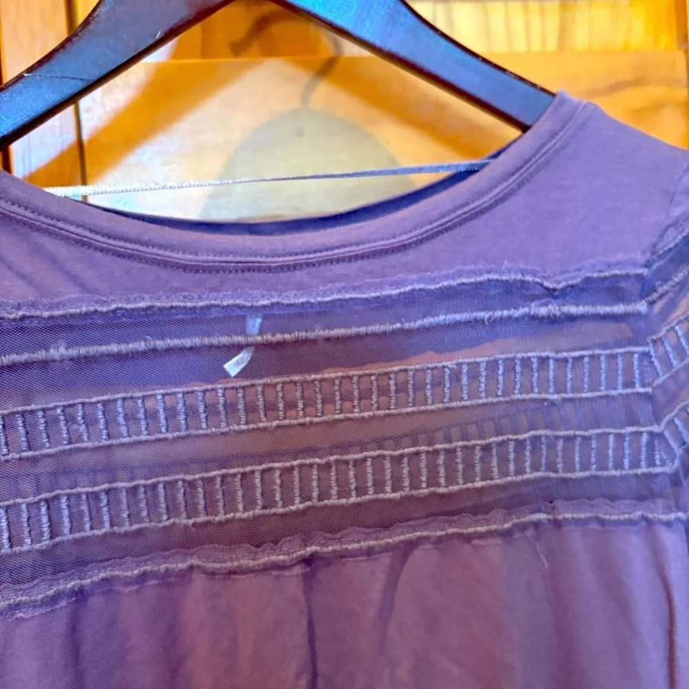 Free People Roxie Purple Long Sleeve Sheer Detailed Blouse Size XS